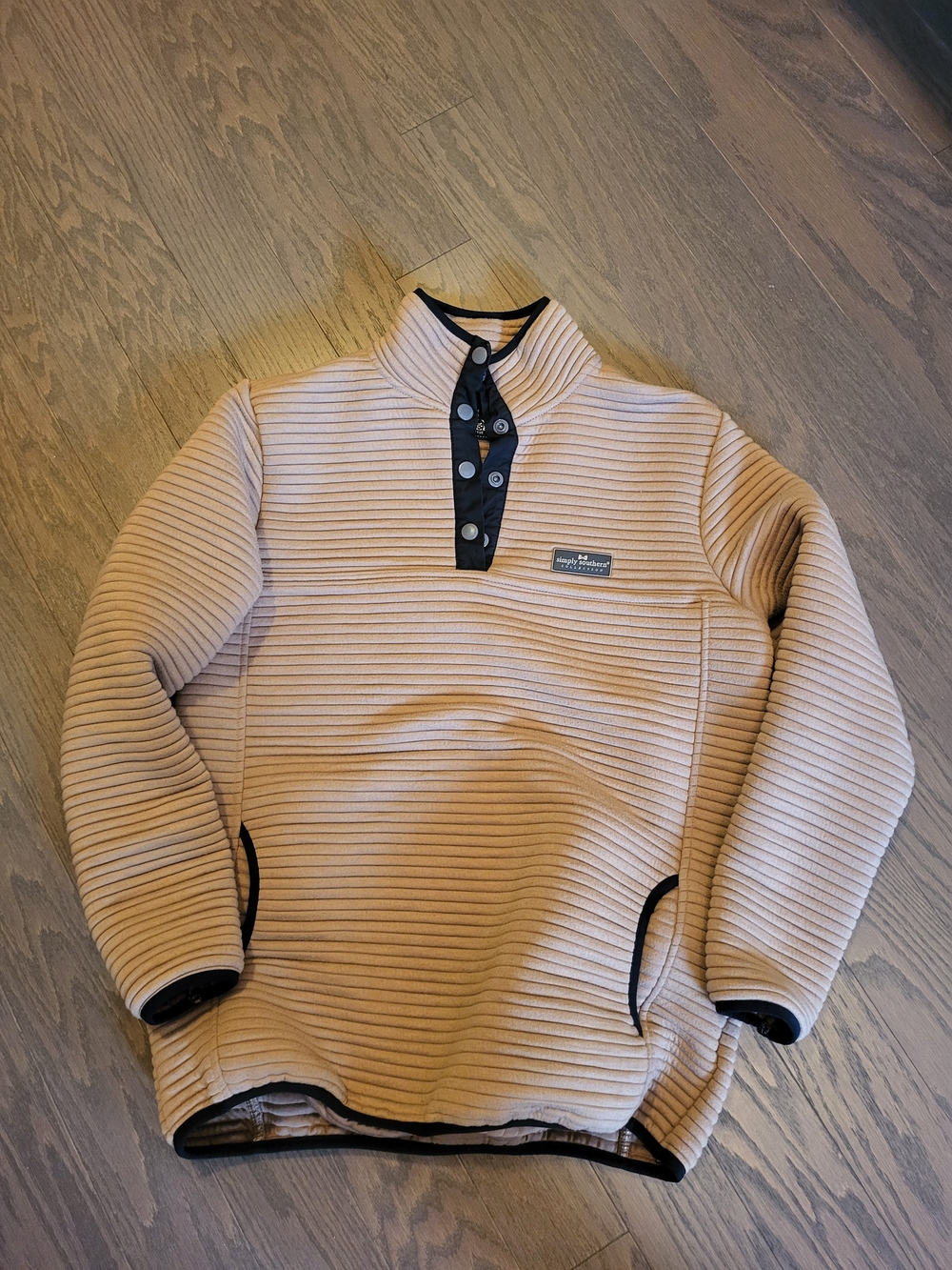 Simply Southern Ribbed Pullover Jacket in Beige with Black Trim
